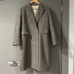 Sandro Paris Wool Cream/Brown Coat Size XL EU 42